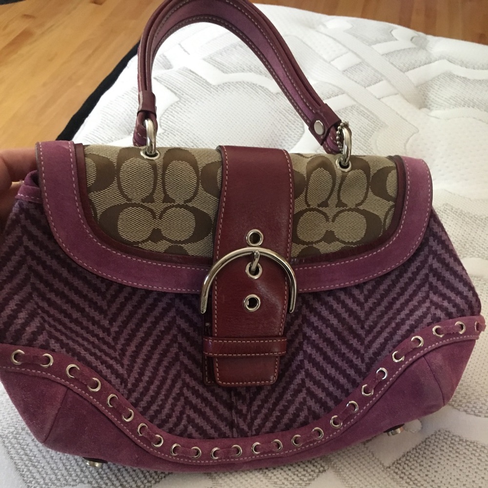 EUC Coach purple suede and wool purse